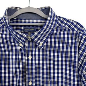 Mason James Button Down Stretch Shirt XXL Blue Plaid